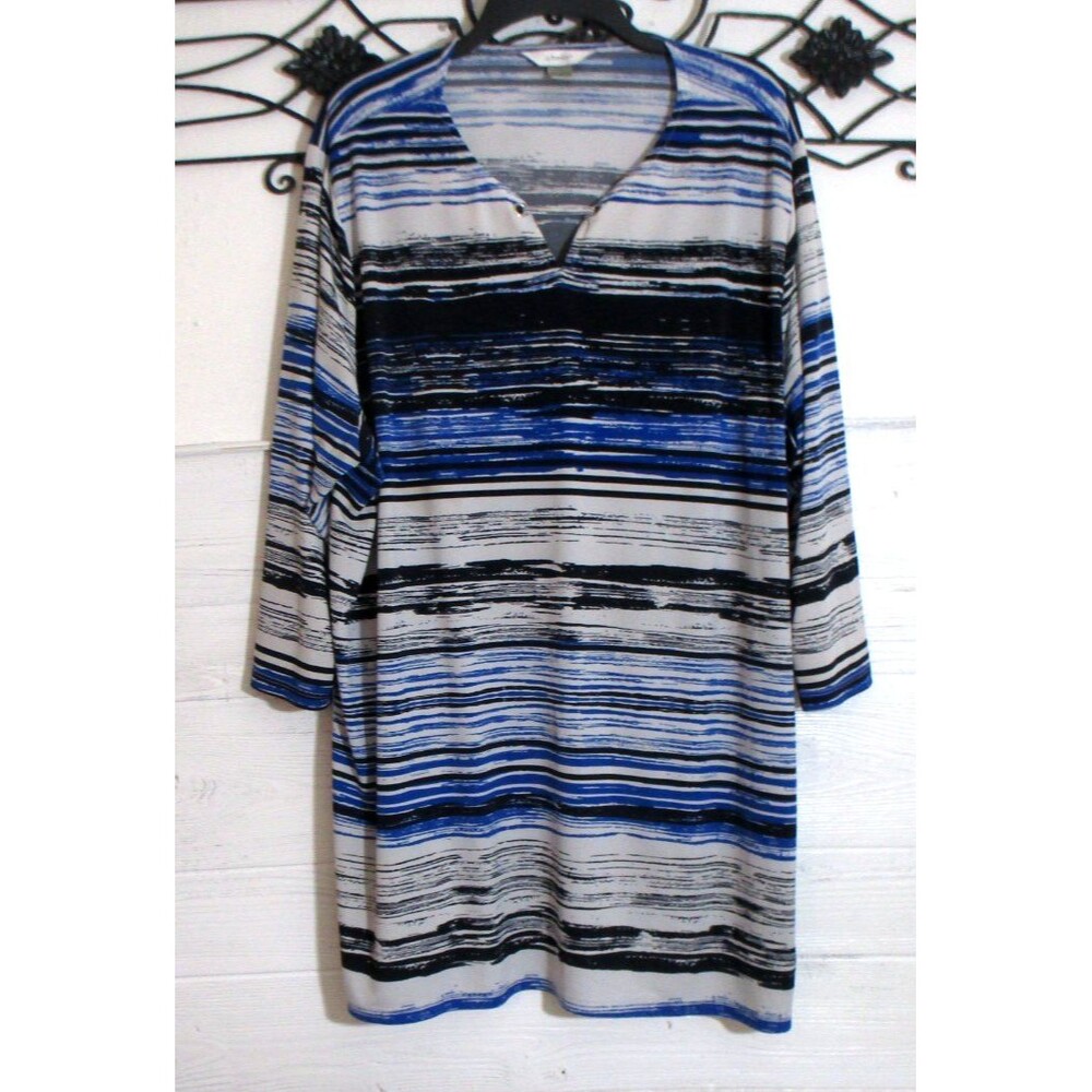 CJ Banks Women's Knit Tunic Top Size 3X Long Sleeve Multicolor Striped
